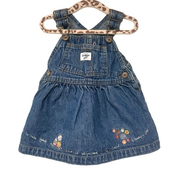 Vtg OshKosh Bgosh‎ Vestbak Denim Overall Dress Embroidered Cupcakes Floral - Picture 1 of 4